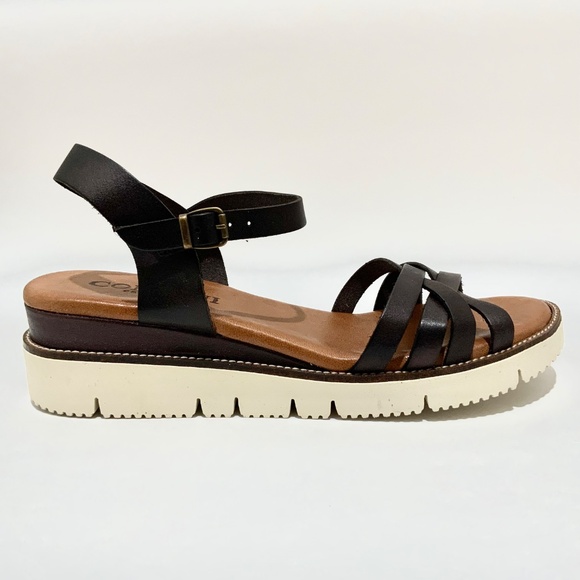 Cordani Shayleen Dark Brown Tan Leather Platform Wedge Ankle Strap Sandals 40 - Picture 6 of 9